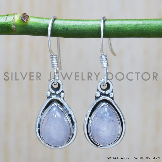 Rose Quartz 925 Sterling Silver Earrings (SJWE-523)