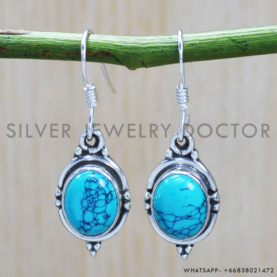 Turquoise 925 Sterling Silver Earrings (SJWE-524)