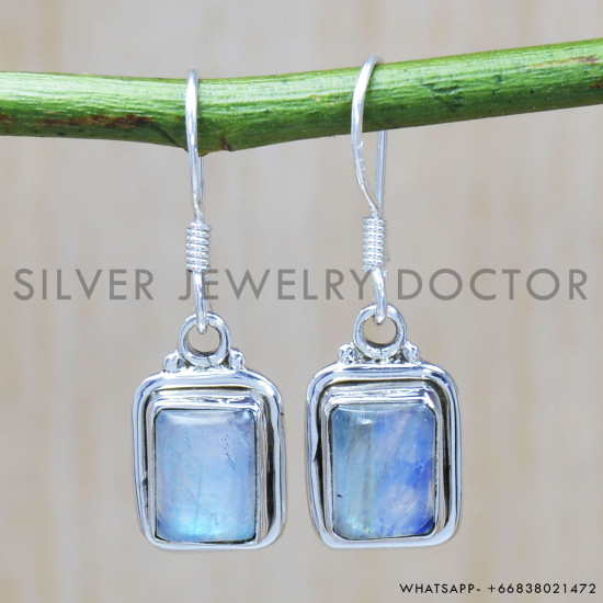 Rainbow Moonstone 925 Sterling Silver Earrings (SJWE-525)