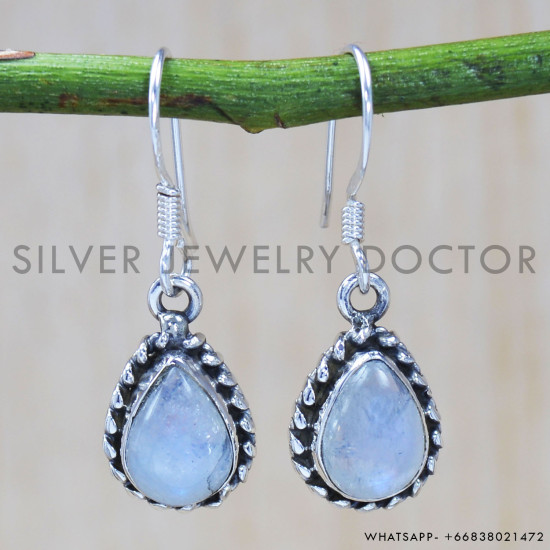 Rainbow Moonstone 925 Sterling Silver Earrings (SJWE-528)