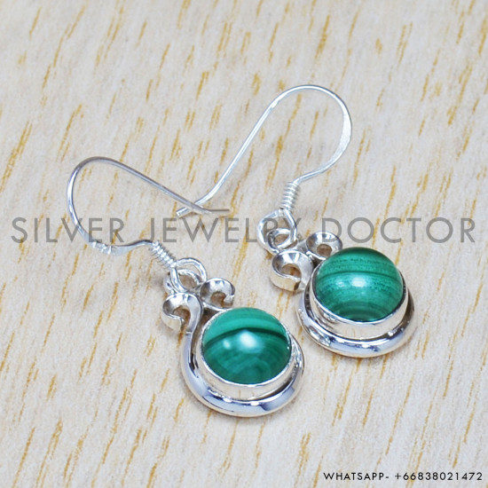 Malachite 925 Sterling Silver Earrings (SJWE-533)