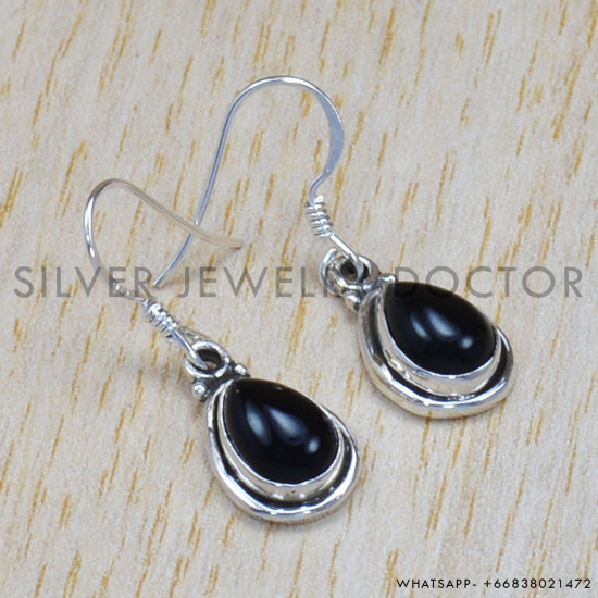 Black Onyx 925 Sterling Silver Earrings (SJWE-535)