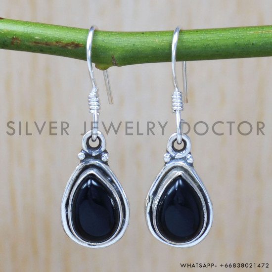Black Onyx 925 Sterling Silver Earrings (SJWE-535)
