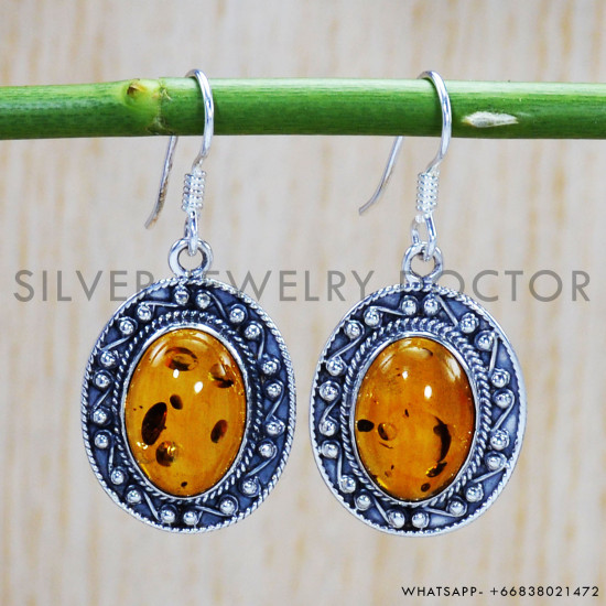 Amber 925 Sterling Silver Earrings (SJWE-543)