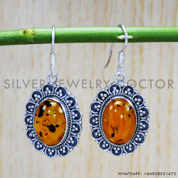 Amber 925 Sterling Silver Earrings (SJWE-544)