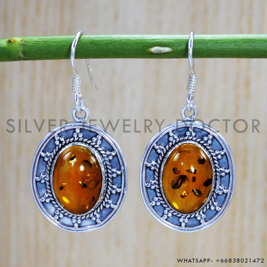Amber 925 Sterling Silver Earrings (SJWE-545)