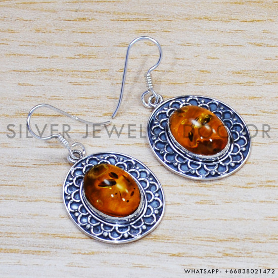 Amber 925 Sterling Silver Earrings (SJWE-547)