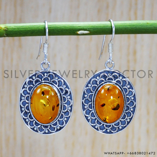 Amber 925 Sterling Silver Earrings (SJWE-547)