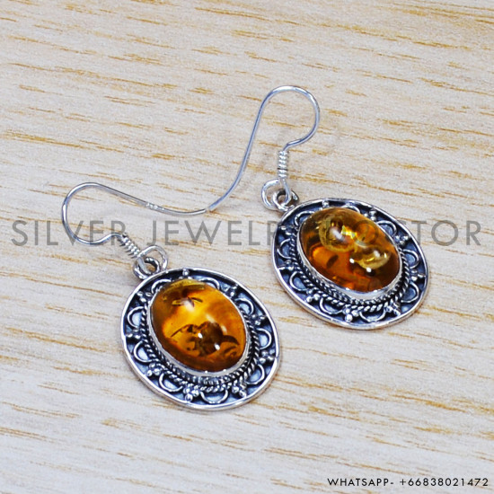 Amber 925 Sterling Silver Earrings (SJWE-548)