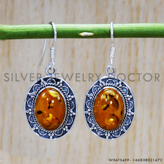 Amber 925 Sterling Silver Earrings (SJWE-548)