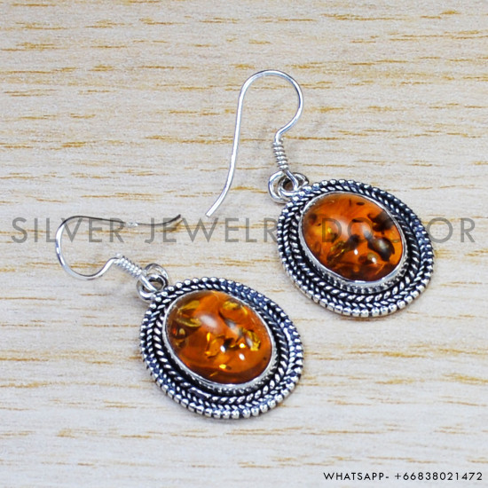 Amber 925 Sterling Silver Earrings (SJWE-552)