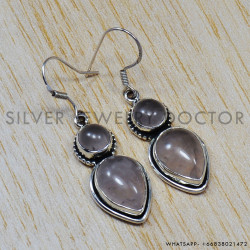 Rose Quartz 925 Sterling Silver Earrings (SJWE-56)