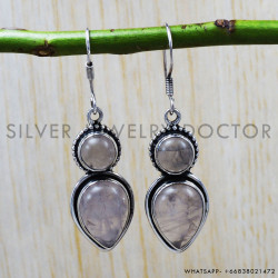 Rose Quartz 925 Sterling Silver Earrings (SJWE-56)