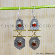 925 Real Sterling Silver And Brass Jewelry Carnelian Gemstone Earring SJWE-571