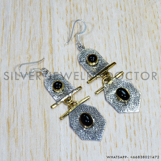Black Onyx 925 Sterling Silver Earrings (SJWE-574)