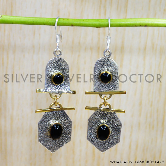 Black Onyx 925 Sterling Silver Earrings (SJWE-574)