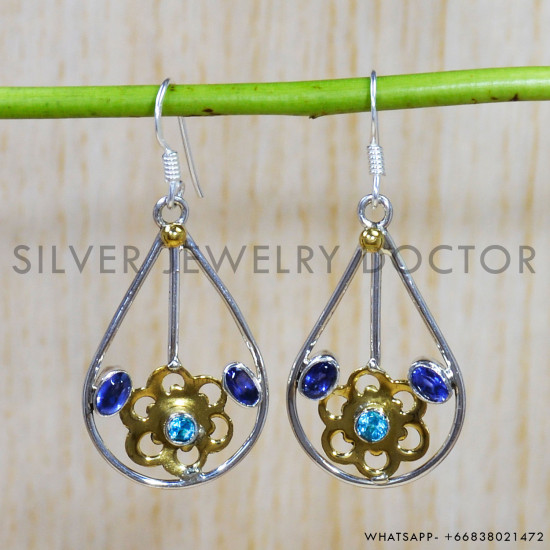 Blue Topaz 925 Sterling Silver Earrings (SJWE-577)