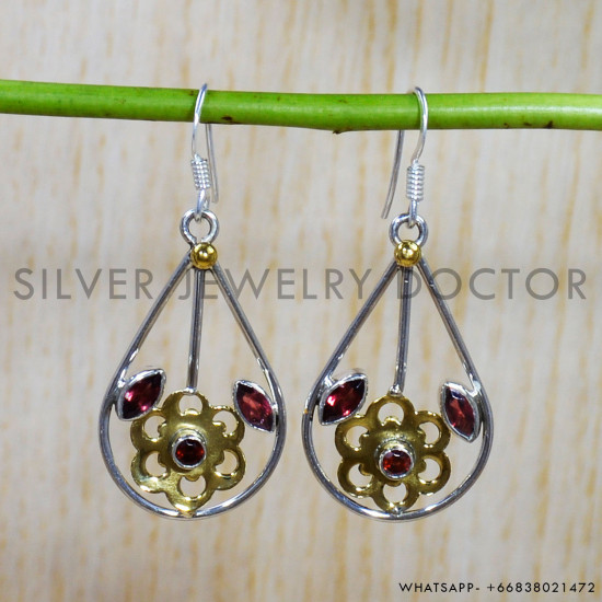 Garnet 925 Sterling Silver Earrings (SJWE-579)
