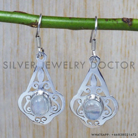 Rainbow Moonstone 925 Sterling Silver Earrings (SJWE-58) Rainbow Moonstone 925 Sterling Silver Earrings (SJWE-58)