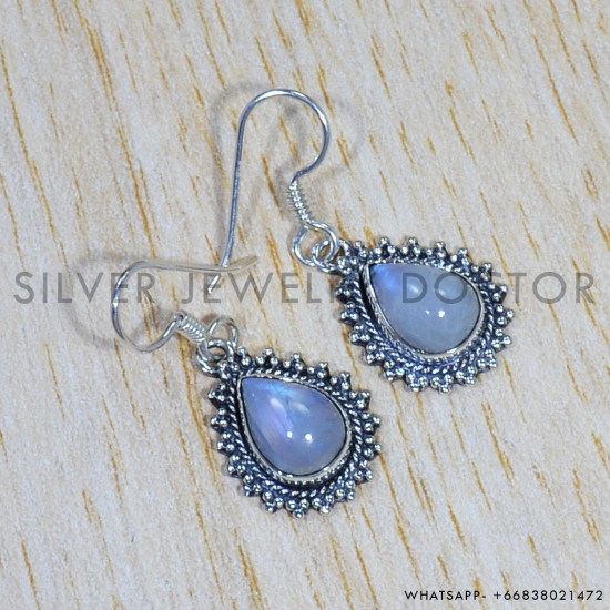Rainbow Moonstone 925 Sterling Silver Earrings (SJWE-581)