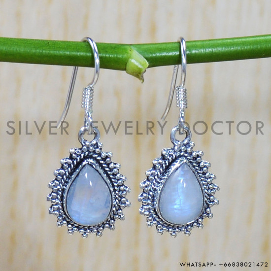 Rainbow Moonstone 925 Sterling Silver Earrings (SJWE-581)