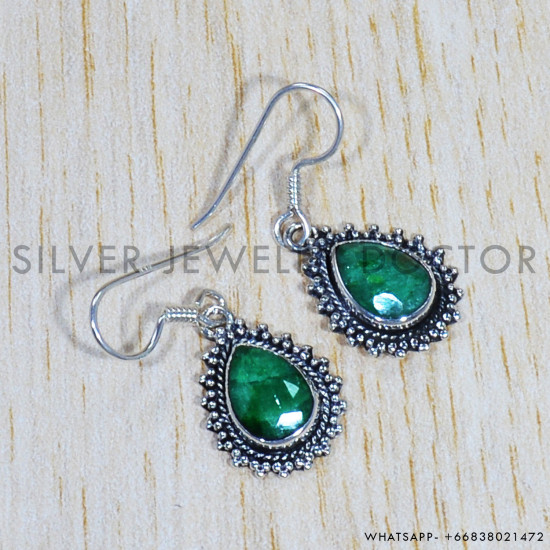 Emerald 925 Sterling Silver Earrings (SJWE-583)