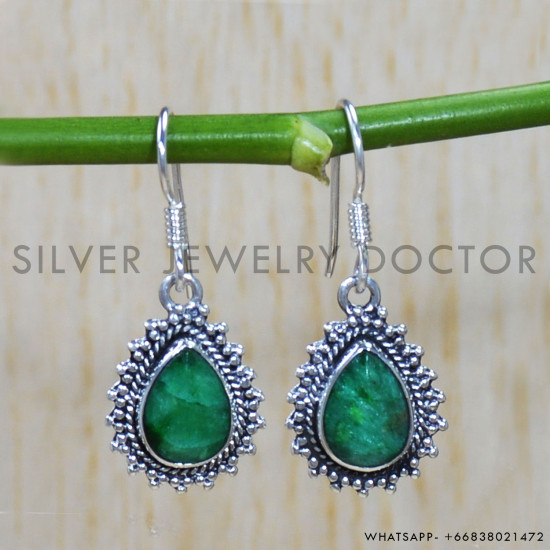 Emerald 925 Sterling Silver Earrings (SJWE-583)