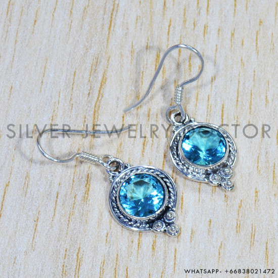Blue Topaz 925 Sterling Silver Earrings (SJWE-586) Blue Topaz 925 Sterling Silver Earrings (SJWE-586)