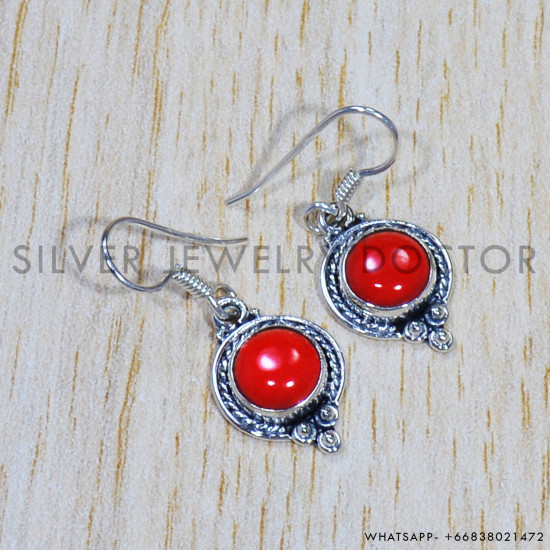Coral 925 Sterling Silver Earrings (SJWE-590) Coral 925 Sterling Silver Earrings (SJWE-590)
