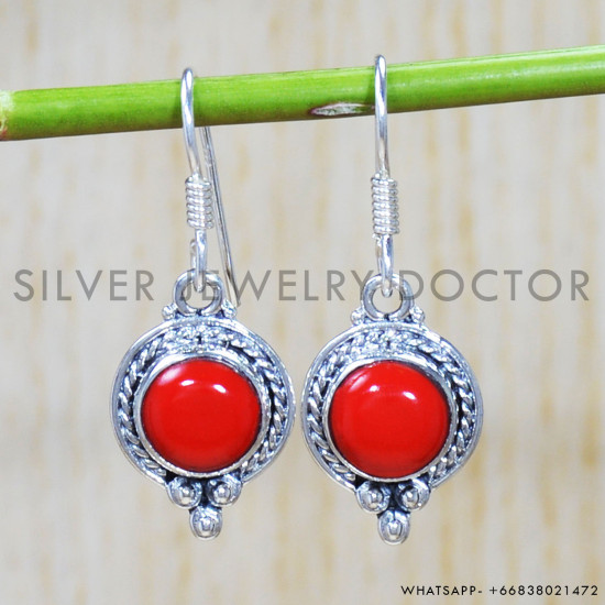 Coral 925 Sterling Silver Earrings (SJWE-590) Coral 925 Sterling Silver Earrings (SJWE-590)
