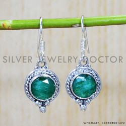 Emerald 925 Sterling Silver Earrings (SJWE-593)