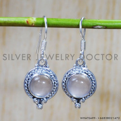Rose Quartz 925 Sterling Silver Earrings (SJWE-597)