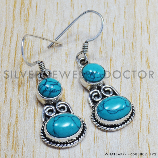 Turquoise 925 Sterling Silver Earrings (SJWE-6) Turquoise 925 Sterling Silver Earrings (SJWE-6)