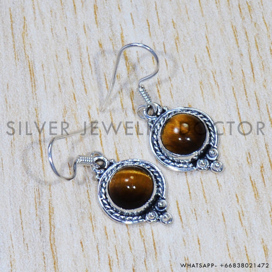 Tiger Eye 925 Sterling Silver Earrings (SJWE-600)
