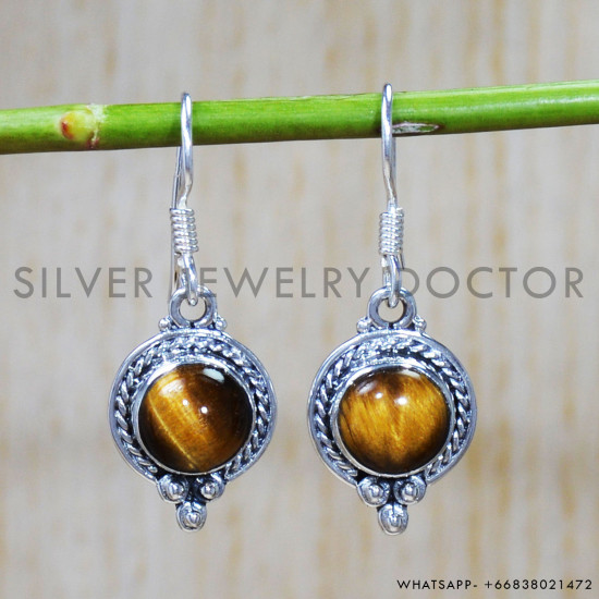 Tiger Eye 925 Sterling Silver Earrings (SJWE-600)