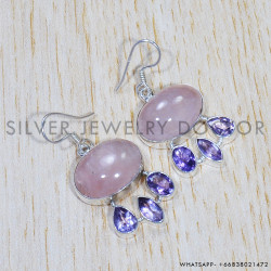 Rose Quartz 925 Sterling Silver Earrings (SJWE-601) Rose Quartz 925 Sterling Silver Earrings (SJWE-601)