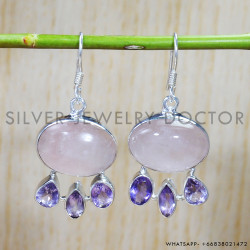 Rose Quartz 925 Sterling Silver Earrings (SJWE-601)