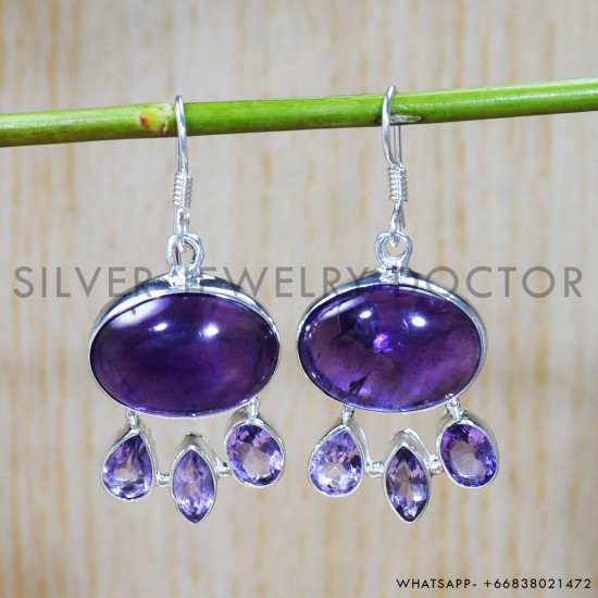 Amethyst 925 Sterling Silver Earrings (SJWE-604)