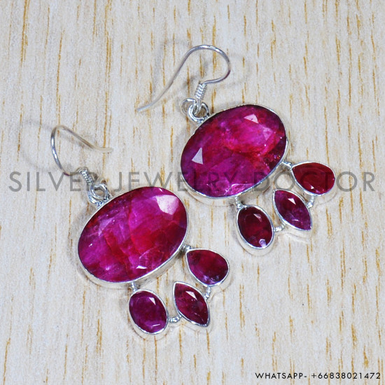 Ruby 925 Sterling Silver Earrings (SJWE-605)