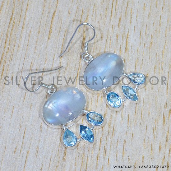Rainbow Moonstone 925 Sterling Silver Earrings (SJWE-607)