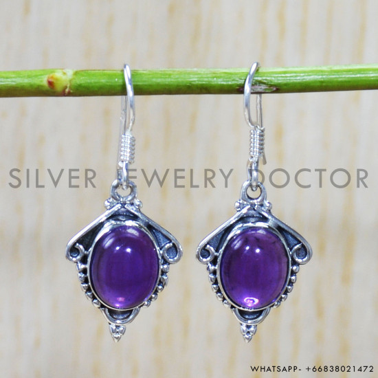 Amethyst 925 Sterling Silver Earrings (SJWE-608)