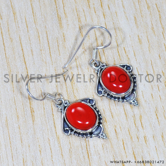 Coral 925 Sterling Silver Earrings (SJWE-611)