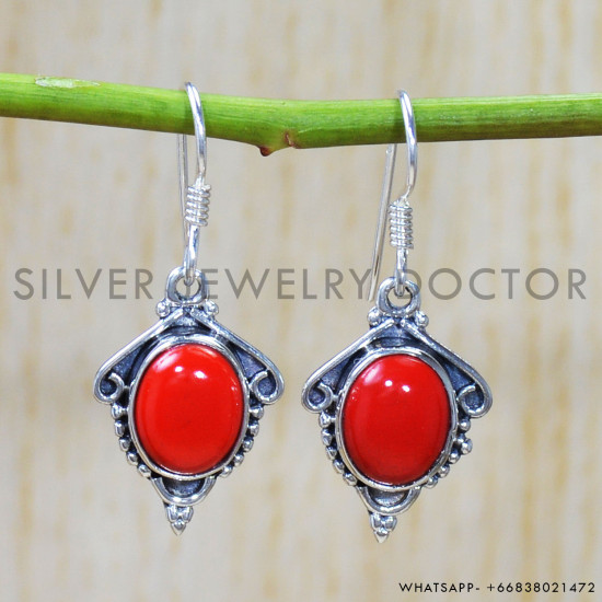 Coral 925 Sterling Silver Earrings (SJWE-611)