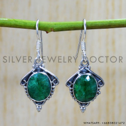 Emerald 925 Sterling Silver Earrings (SJWE-618)