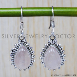 Rose Quartz 925 Sterling Silver Earrings (SJWE-62)