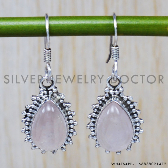 Rose Quartz 925 Sterling Silver Earrings (SJWE-62) Rose Quartz 925 Sterling Silver Earrings (SJWE-62)