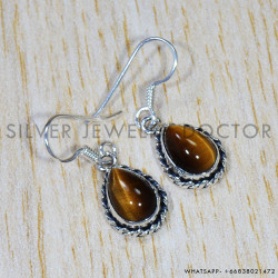Tiger Eye 925 Sterling Silver Earrings (SJWE-624)