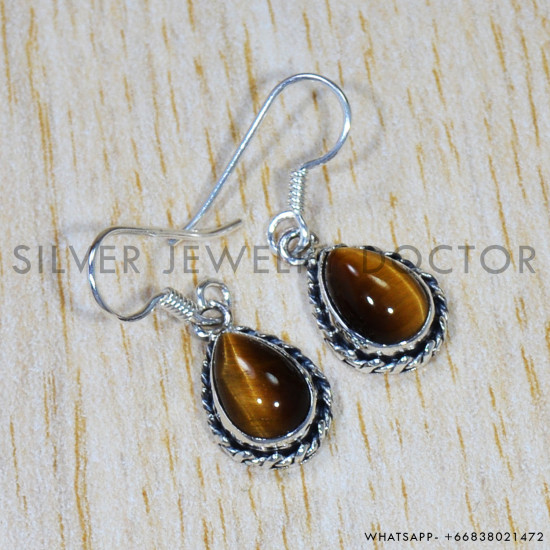 Tiger Eye 925 Sterling Silver Earrings (SJWE-624)