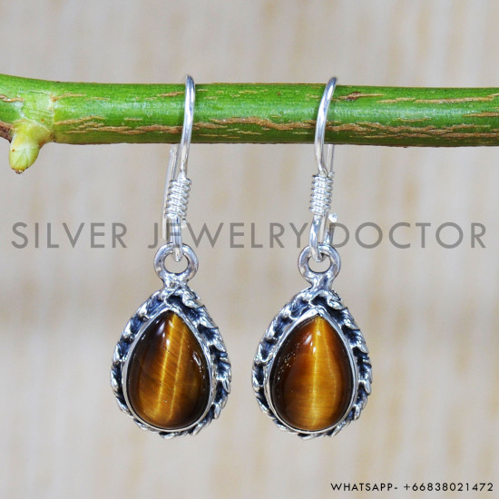 Tiger Eye 925 Sterling Silver Earrings (SJWE-624)