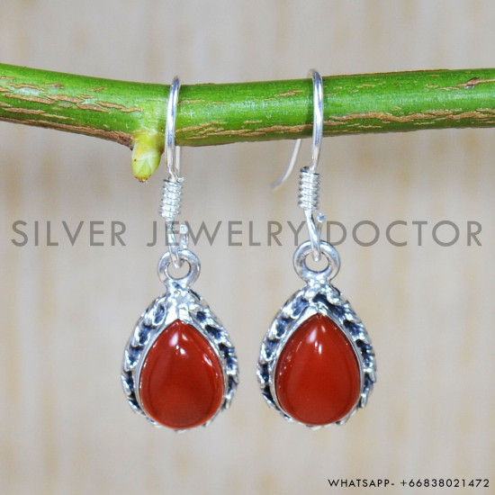 Carnelian 925 Sterling Silver Earrings (SJWE-625)